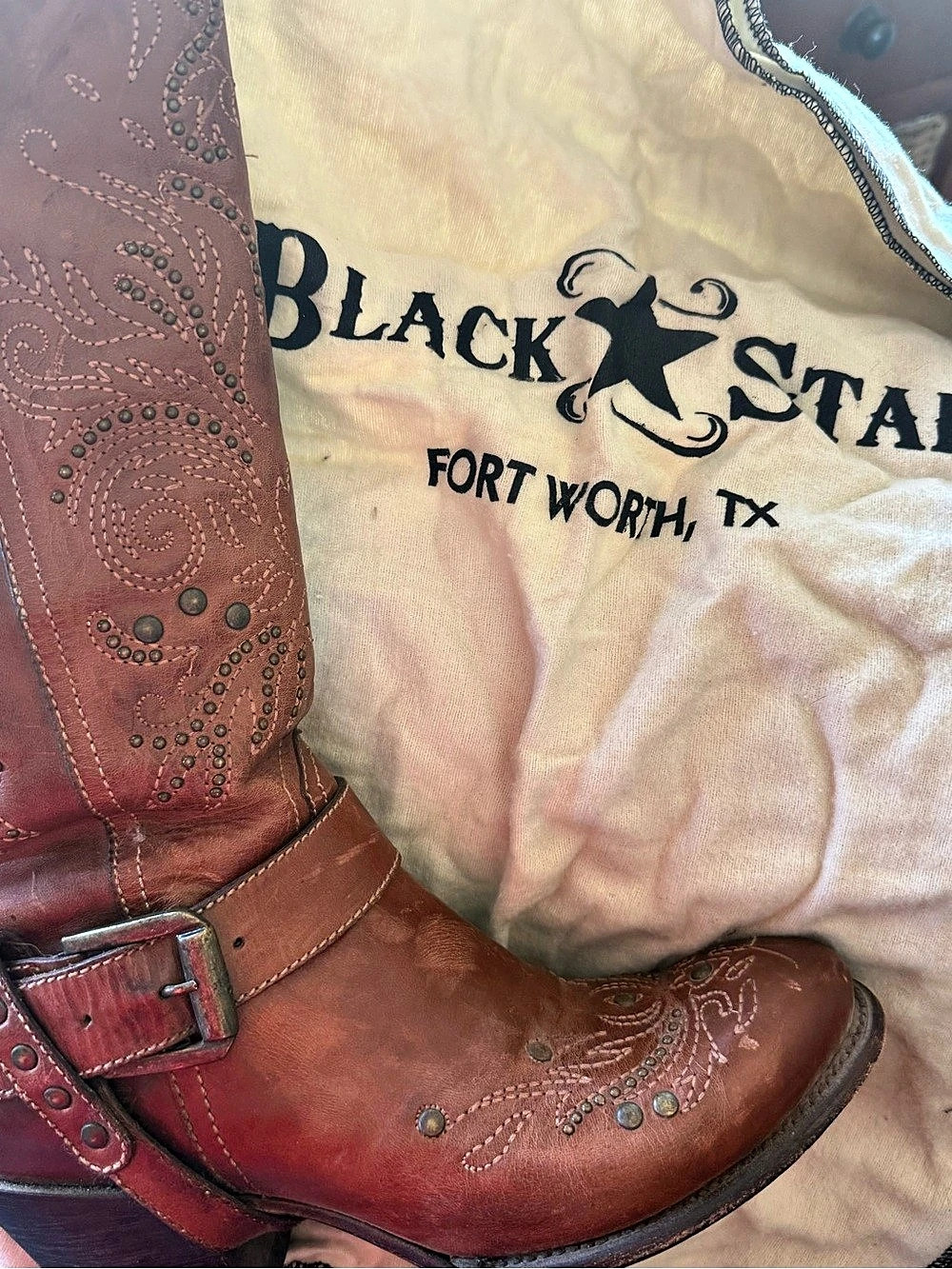 Black Star Victoria Tall Western Boot Embroidered Heeled Boots Brown US 8.5
